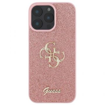 Husa Protectie Spate Guess Fixed Glitter 4G Metal Logo pentru Apple iPhone 16 Pro Max (Roz)
