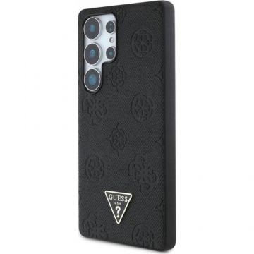 Husa Protectie Spate Guess Grained Hot Stamp Peony Pattern Triangle MagSafe pentru Samsung Galaxy S25 Ultra (Negru)