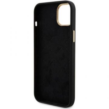 Husa Protectie Spate Guess Liquid Silicone 4G Strass Metal Logo pentru Apple iPhone 15 (Negru)