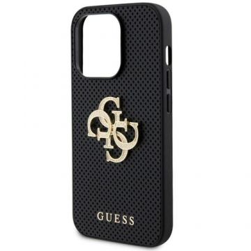 Husa Protectie Spate Guess Perforated 4G Glitter Metal Logo pentru Apple iPhone 15 Pro (Negru)