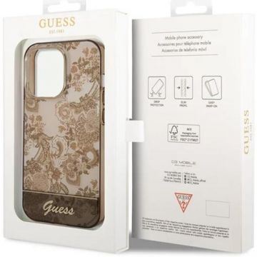 Husa Protectie Spate Guess Porcelain Collection pentru Apple iPhone 14 Pro (Maro)