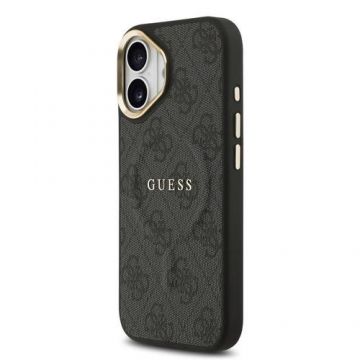 Husa Protectie Spate Guess PU Leather 4G Gold Frame MagSafe pentru Apple iPhone 17 (Negru)