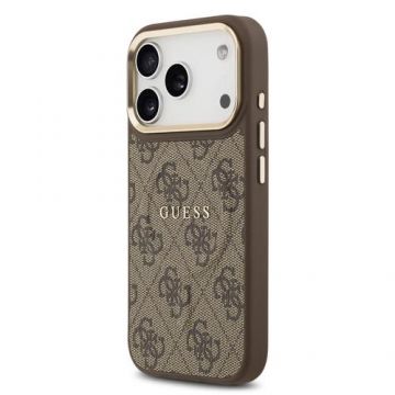 Husa Protectie Spate Guess PU Leather 4G Gold Frame MagSafe pentru Apple iPhone 17 Pro (Maro)