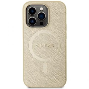 Husa Protectie Spate Guess Saffiano MagSafe pentru Apple iPhone 15 Pro (Bej)