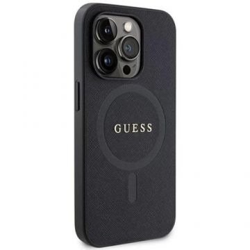 Husa Protectie Spate Guess Saffiano MagSafe pentru Apple iPhone 15 Pro (Negru)