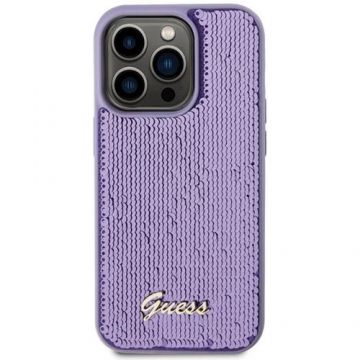 Husa Protectie Spate Guess Sequin Script Logo pentru Apple iPhone 15 Pro (Mov)